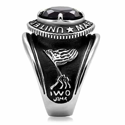 Stainless Steel United States Marines Blue Sapphire Mens Ring view 11