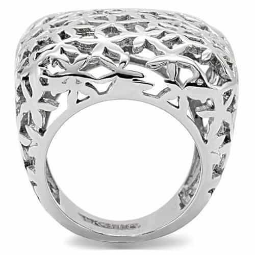 Stainless Steel Filigree Flower Cutout Dome Ring view 7