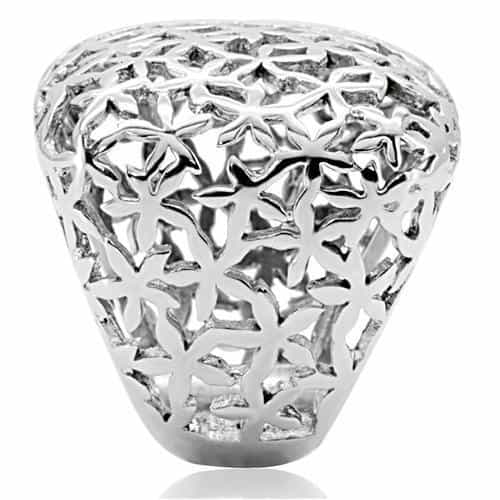Stainless Steel Filigree Flower Cutout Dome Ring view 9