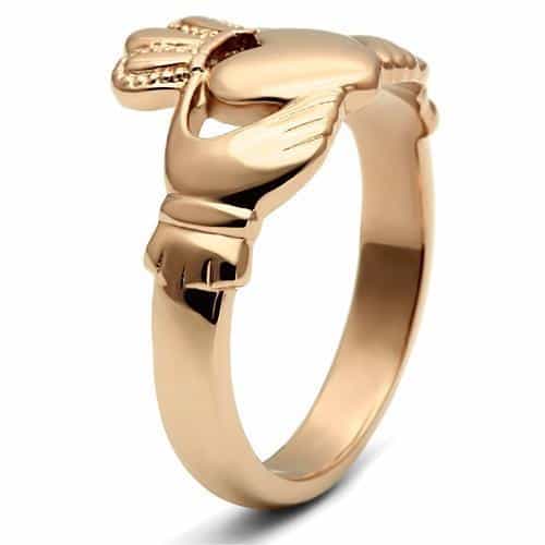 Stainless Steel Rose Gold Claddagh Ring view 7