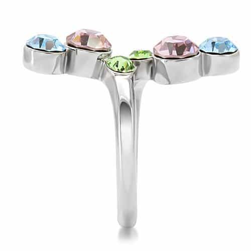 Brass Silver Multi Color Crystal Round Bypass Cocktail Ring view 3