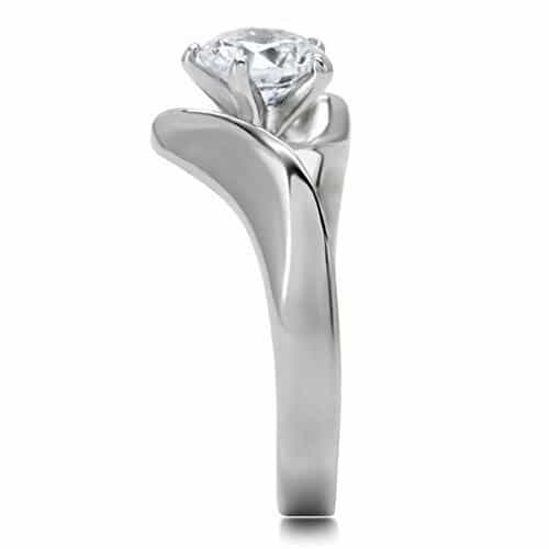 Stainless Steel CZ Round Tension Twist Bypass Ring view 9