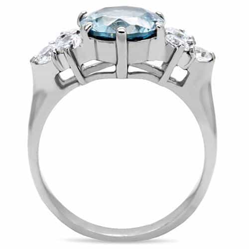 Stainless Steel Aqua Blue Round CZ Three Stone Ring view 7