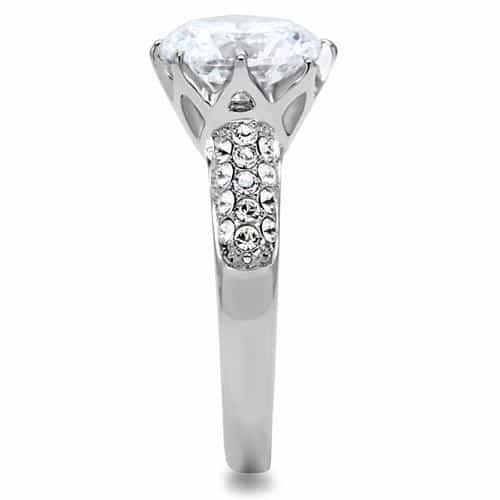 Stainless Steel CZ Large Round Solitaire Pave Cathedral Ring view 9