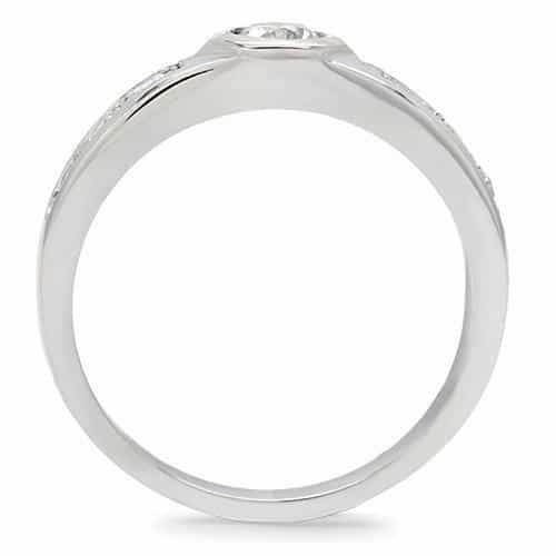 Stainless Steel CZ Round Bezel Channel Band Ring view 7