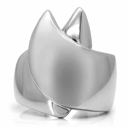 Stainless Steel Polished Flame Tulip Wide Band Ring view 5