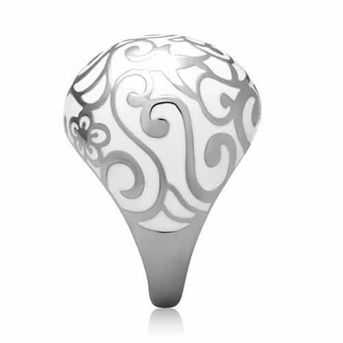 Stainless Steel White Enamel Scroll Dome Cocktail Ring view 5