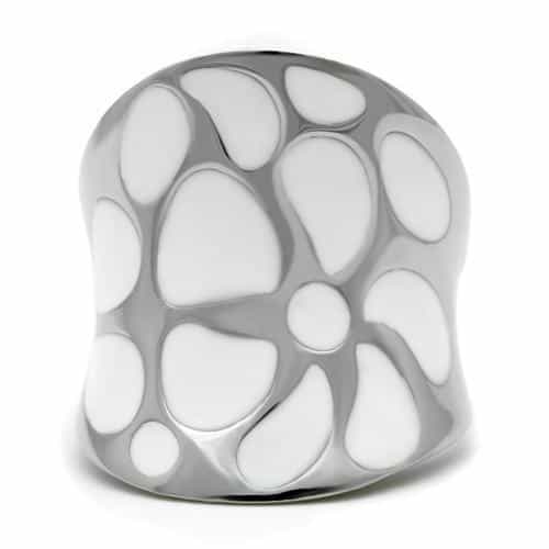 Stainless Steel White Enamel Petal Dome Ring view 5