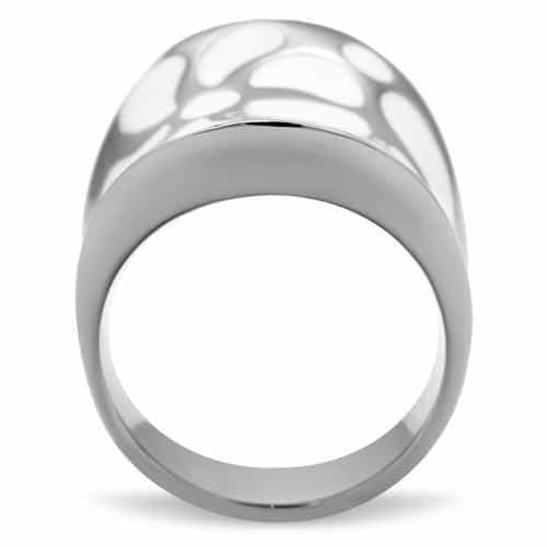 Stainless Steel White Enamel Petal Dome Ring view 7