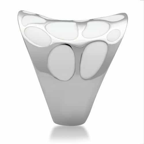 Stainless Steel White Enamel Petal Dome Ring view 9
