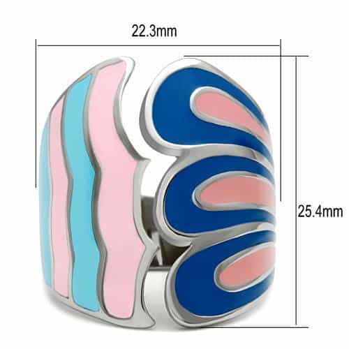 Stainless Steel Blue Pink Turquoise Enamel Wave Dome Ring view 3