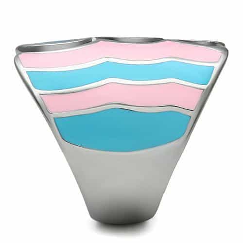 Stainless Steel Blue Pink Turquoise Enamel Wave Dome Ring view 7