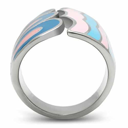 Stainless Steel Blue Pink Turquoise Enamel Wave Dome Ring view 9