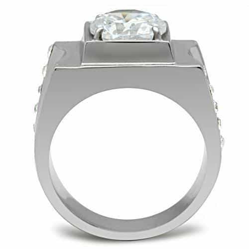 Stainless Steel CZ Round Square Bezel Mens Signet Ring view 5
