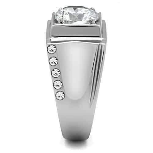 Stainless Steel CZ Round Square Bezel Mens Signet Ring view 7