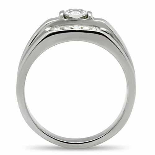 Stainless Steel CZ Round Square Bezel Pave Mens Signet Ring view 5