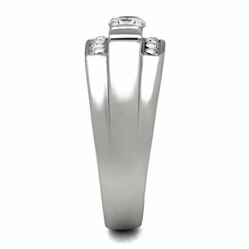 Stainless Steel CZ Round Square Bezel Pave Mens Signet Ring view 7