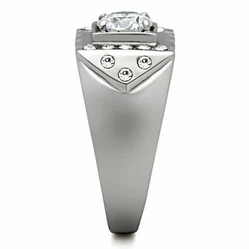 Stainless Steel CZ Round Square Bezel Pave Mens Signet Ring TK315 view 7