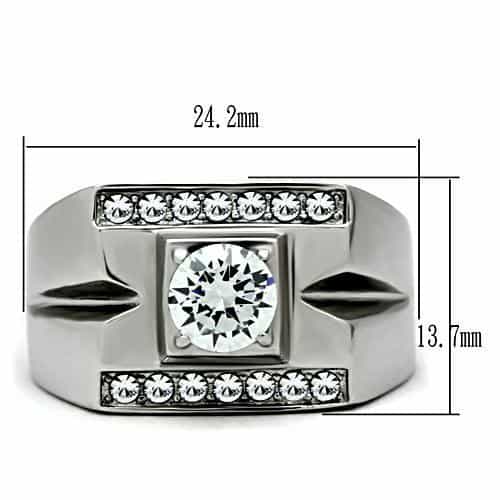 Stainless Steel CZ Round Square Bezel Cutout Mens Signet Ring view 3