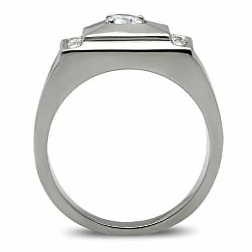 Stainless Steel CZ Round Square Bezel Pave Mens Signet Ring TK317 view 5