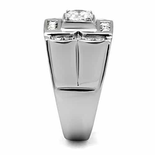 Stainless Steel CZ Round Square Bezel Pave Mens Signet Ring view 7