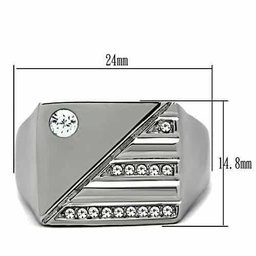 Stainless Steel Silver CZ Pave Diagonal Stripe Pyramid Mens Ring view 3