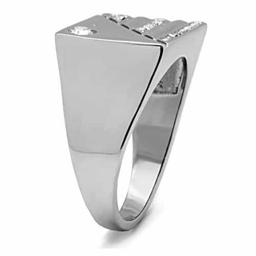 Stainless Steel Silver CZ Pave Diagonal Stripe Pyramid Mens Ring view 5