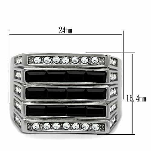 Stainless Steel Black Onyx Baguette Channel CZ Pave Mens Ring view 3