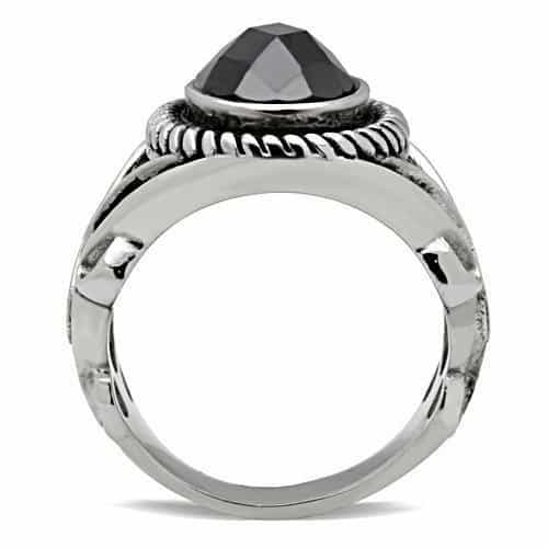 Stainless Steel Black Onyx Oval Cabochon Rope Bezel Scroll Ring view 5
