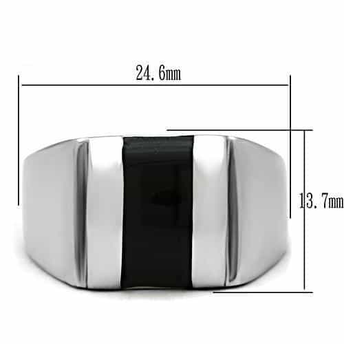 Stainless Steel Silver Polished Black Onyx Rectangle Wide Ring view 3