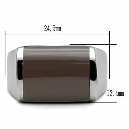 Stainless Steel Silver Brown Cat Eye Rectangle Polished Wide Ring view 3