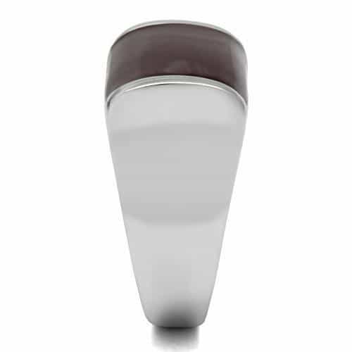 Stainless Steel Silver Brown Cat Eye Rectangle Polished Wide Ring view 7