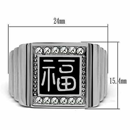 Stainless Steel Silver CZ Halo Chinese Fortune Character Ring view 3
