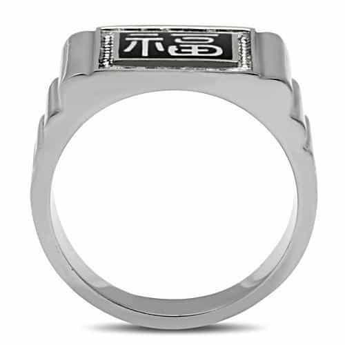 Stainless Steel Silver CZ Halo Chinese Fortune Character Ring view 5