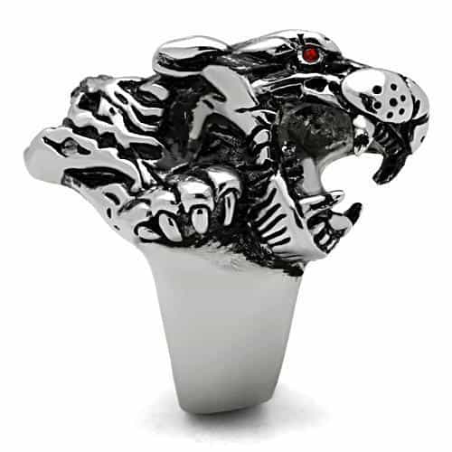 Stainless Steel Silver Red Eye Dragon Wrap Biker Ring view 9