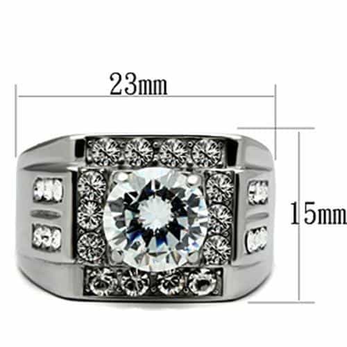 Stainless Steel CZ Round Square Halo Pave Mens Signet Ring view 3