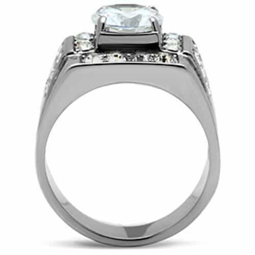 Stainless Steel CZ Round Square Halo Pave Mens Signet Ring view 5