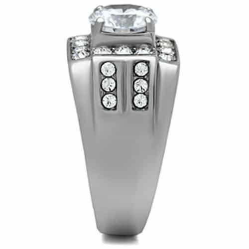 Stainless Steel CZ Round Square Halo Pave Mens Signet Ring view 7