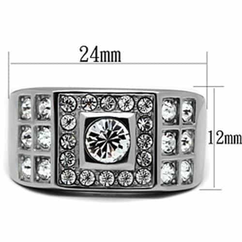 Stainless Steel CZ Round Square Halo Channel Pave Mens Ring view 3