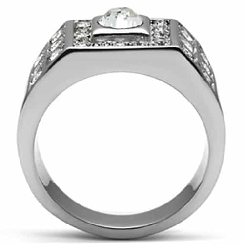 Stainless Steel CZ Round Square Halo Channel Pave Mens Ring view 5