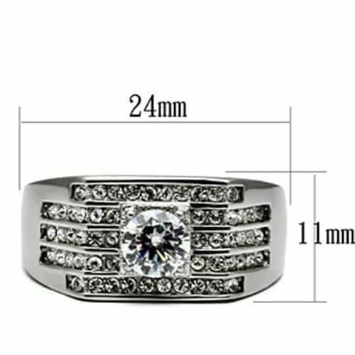 Stainless Steel CZ Baguette Channel Triple Row Wide Band Ring view 3