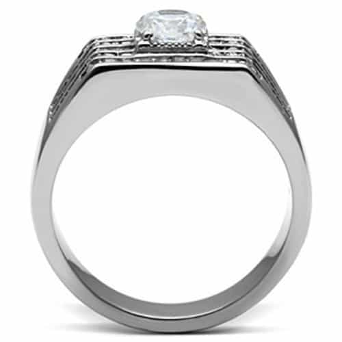 Stainless Steel CZ Baguette Channel Triple Row Wide Band Ring view 5