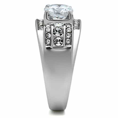 Stainless Steel CZ Round Square Halo Pave Wide Band Mens Ring view 5