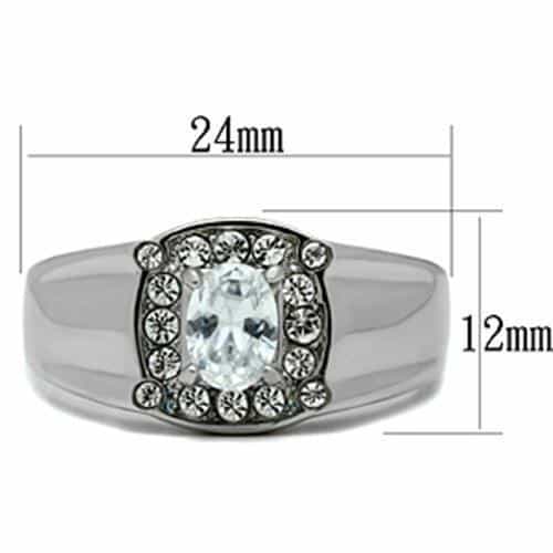 Stainless Steel CZ Round Bezel Halo Pave Wide Mens Signet Ring view 3