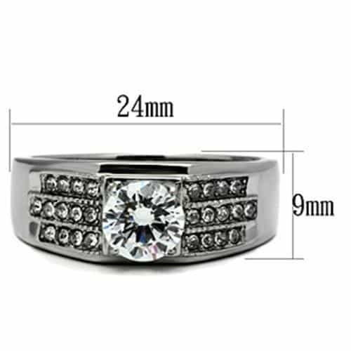 Stainless Steel CZ Round Pave Channel Wide Band Mens Ring view 3