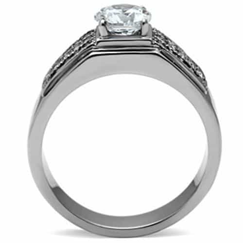 Stainless Steel CZ Round Pave Channel Wide Band Mens Ring view 5