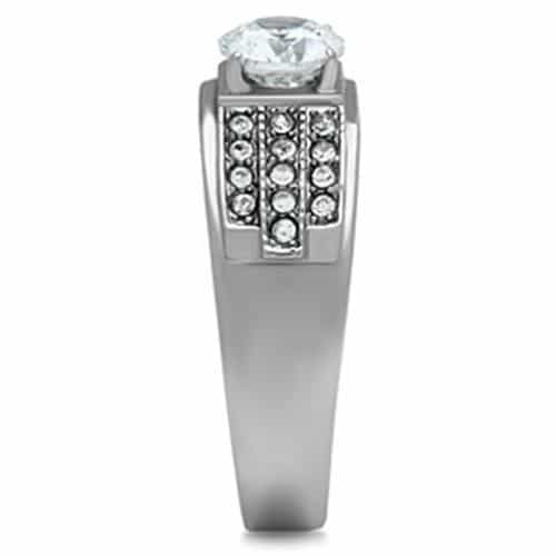 Stainless Steel CZ Round Pave Channel Wide Band Mens Ring view 7