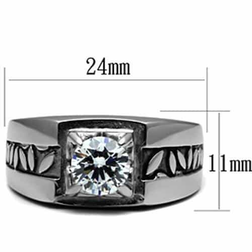 Stainless Steel CZ Round Square Halo Tribal Carved Mens Ring view 3
