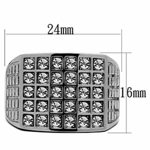 Stainless Steel CZ Pave Grid Square Checkerboard Mens Signet Ring view 3