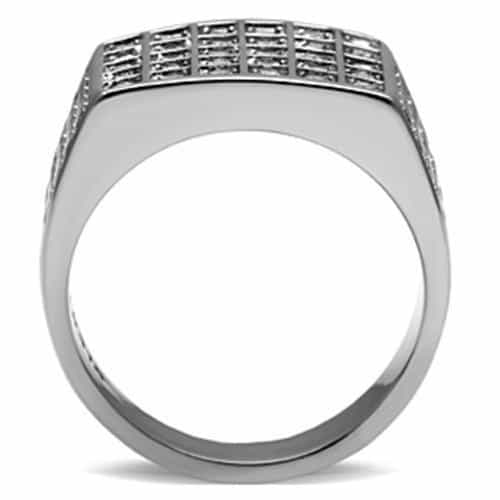 Stainless Steel CZ Pave Grid Square Checkerboard Mens Signet Ring view 5
